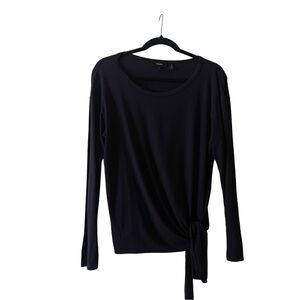 Theory Sarah K Tie Front Top Navy Long Sleeve Viscose Blend Size S